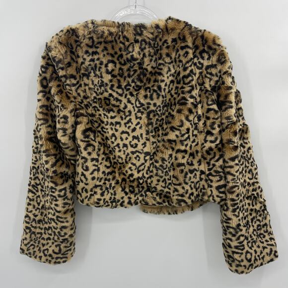 ELYSE WALKER Leopard Faux Fur Cropped Jacket Size S Open Front Lined Elysewalker - Picture 3 of 7